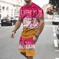 thumbnail image 2 of FAOWME Men's Summer 2 Piece Set Graphic Printed Short Sleeve Round Neck T Shirt And Shorts Comfortable Breathable Fashion Outfits For Casual Daily Wear,XXXXXL,Pink, 2 of 6