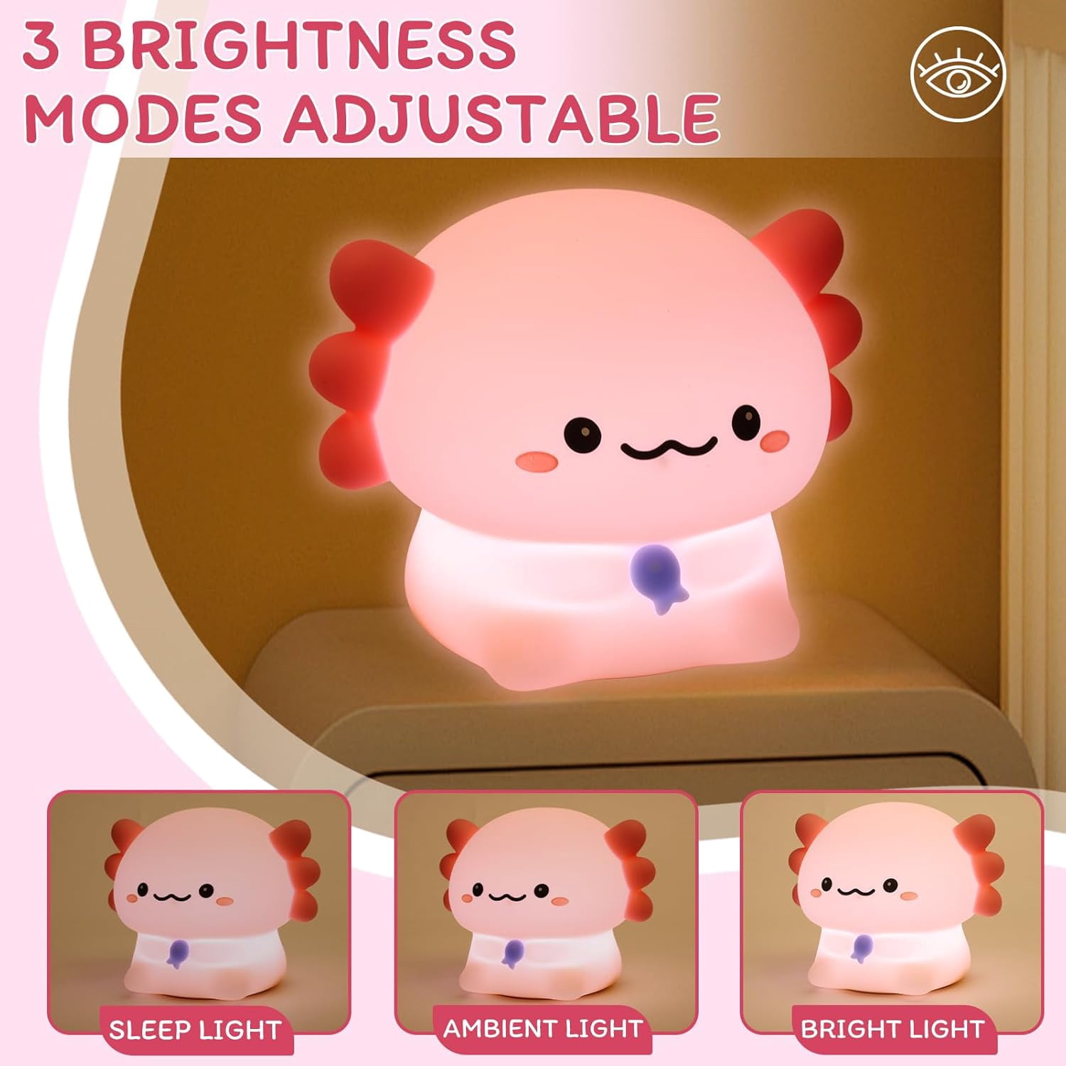 Night Light for Kids - 3-Level Dimmable Silicone Lamp, USB-C Rechargeable Nursery Light with Auto-Off Timer for Bedroom & Breastfeeding