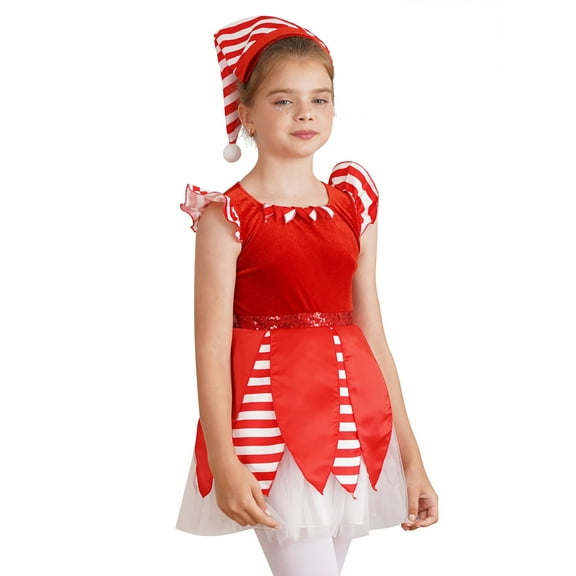 Zaldita Kids Girls Christmas Santa Claus Dress Xmas Elf Outfit Velvet Dance Tutu Dress Fancy Dress Up Red 10