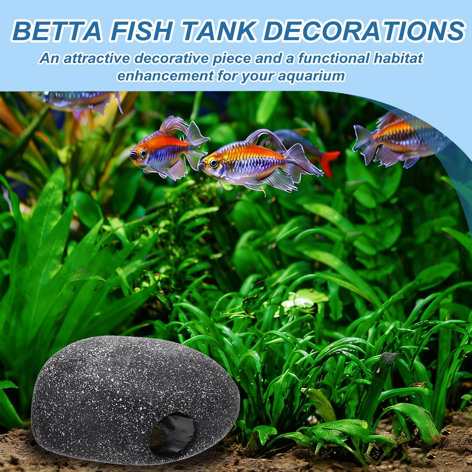 Uxcell Aquarium Decorations Rocks, 6.7x4.7x3.1 Inch Betta Hide Resin Realistic Fish Tank Ornaments, 2Pcs(Grey), Intended for Small Fish / Shrimp / Guppy