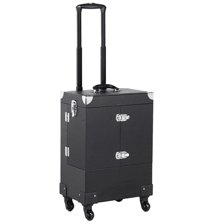 Professional Trolley Makeup Train Case with Lock & Mirror & Detachable Wheels, (Best Professional Makeup Artist Cases)
