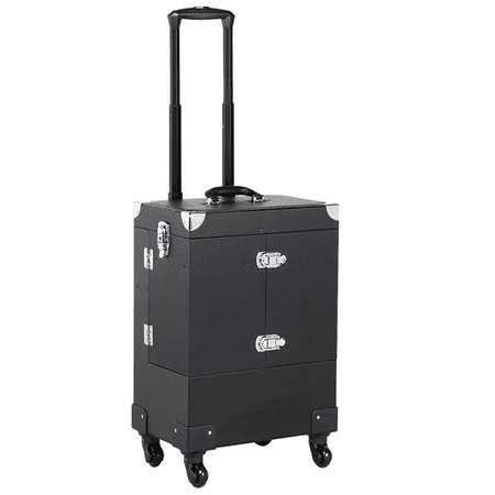 Plaid Train Case Professional Trolley Makeup Train Case with Lock & Mirror & Detachable Wheels, Black ()