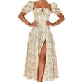 thumbnail image 2 of Femmes Boho Robe Cottagecore Printemps Été Robe Wrap Floral Casual Vintage Femme Cou Carré Robe Bleu XL, 2 of 6