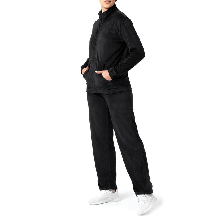 Athletic Works Women's Active Velour Zip-Up Track Jacket and Pants, 2-Piece Set, Size: Small, Black Athletic Works Women's Active Velour Zip-Up Track Jacket and Pants, 2-Piece Set, Size: Small, Black