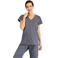 thumbnail image 4 of Minty Mint, Women's, V Neck Solid Stretch Medical Scrub Set, Grey, M, 4 of 7