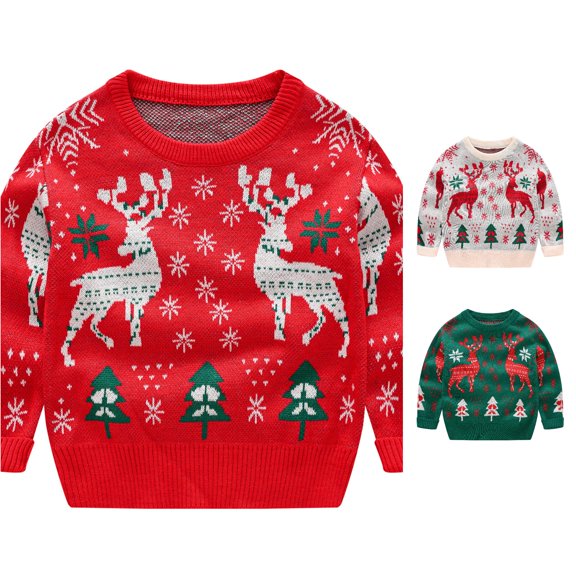 Luvior Boys & Girls Cartoon Christmas Sweater Casual Crewneck Winter Long Sleeve Pullover Tops