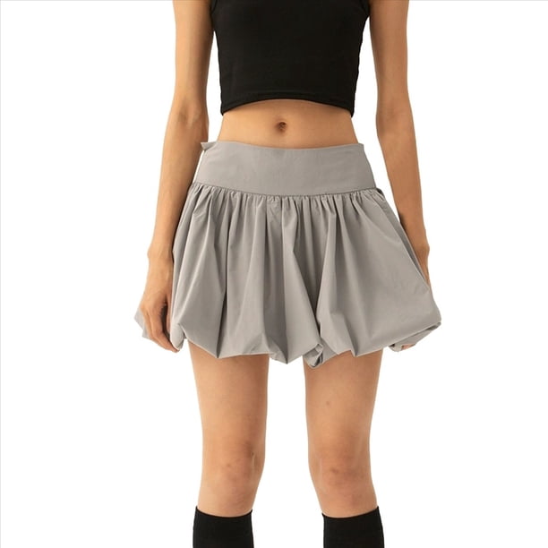 Minifalda Acampanada de Cintura Alta con Volantes para Mujer, Estilo Urbano Gris XL