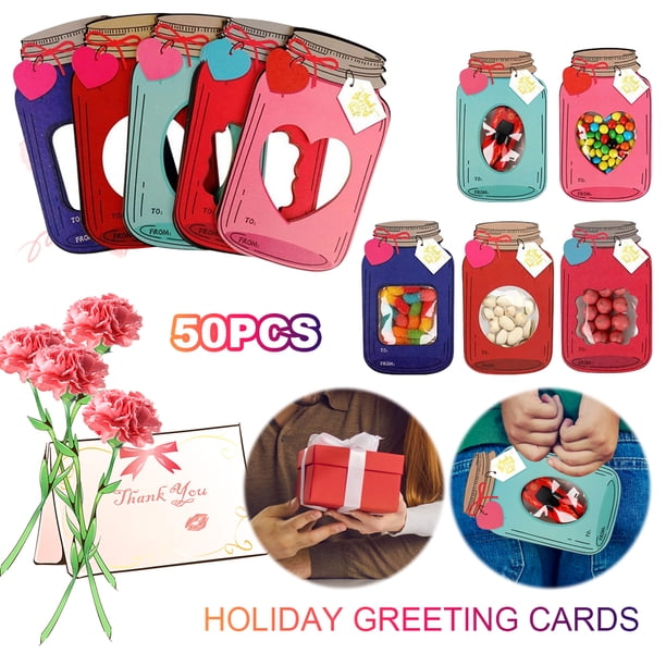 Tarjetas Intercambio Día San Valentín Regalos 50/100 Pack Mason Jar para Favores Fiesta en El Aula La Escuela