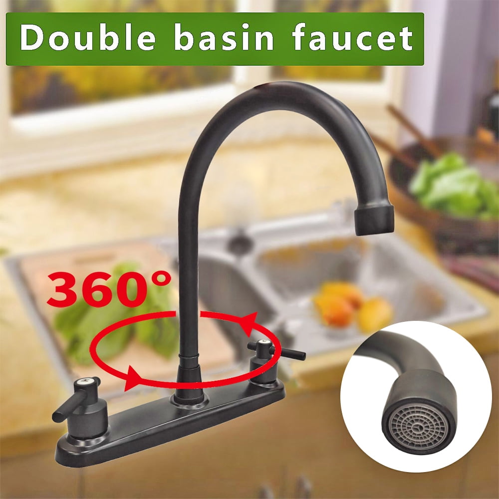Kitchen Sink Faucet 2 Handle 8 Inch Centerset High Arc 360° Swivel Hot & Cold Faucet for Rv Camper Laundry Utility Bar Sinks Metallic RV Kitchen Faucet (Fit for 8 inch 2 or 3 Holes), Matte Black