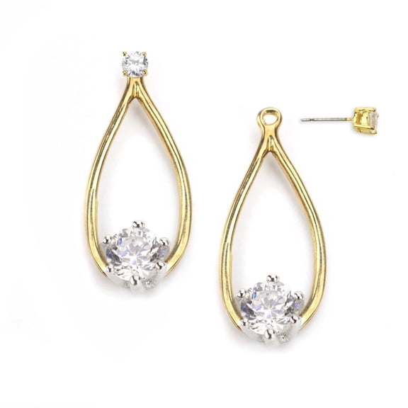 Elegant Teardrop Cubic Zirconia Ear Jacket Earrings - Gold Tone Jewelry Gold