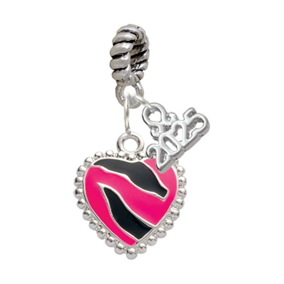 Delight Jewelry Silver-tone Hot Pink Zebra Print Heart - Silver-tone Rope Charm Bead Dangle with Mini 2025