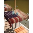thumbnail image 3 of Square Outdoor Tablecloth With Umbrella Hole And Zipper– Patriotic American Flag Waterproof Patio Table Cover for Party, Picnic, Backyard, 54"x54" , Vintage Red Blue Stripe Stars, 3 of 8
