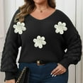 thumbnail image 4 of HAiming Womens Plus Size Sweater Casual Loose V Neck Long Sleeve Drop Shoulder Flower Graphic Pullover Knit Tops, 4 of 6