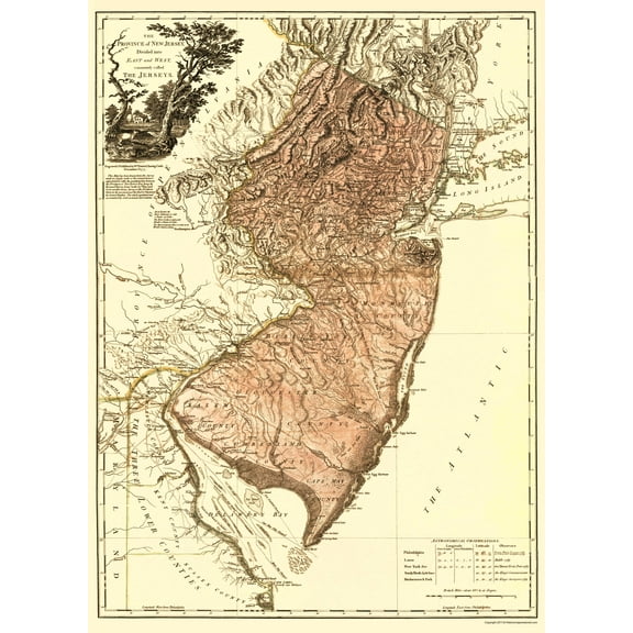 Historic Revolutionary War Map - New Jersey Divided East West - Faden 1777 - 23 x 25 - Vintage Wall Art