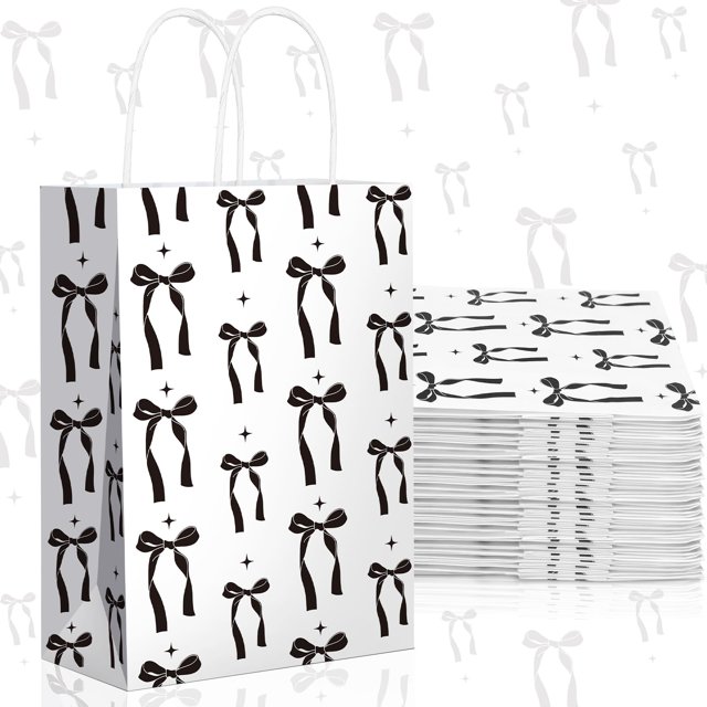 Bolsas de regalo Kolldenn Black Bow Paper 21 x 15 x 8 cm, 16 unidades