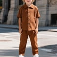 thumbnail image 2 of Atogsazn Toddler Boys Summer Clothes Set Casual Ribbed Button Down Shirt Loose Fit Pants 2 Piece Outfit Brown 1-2Years Fashion, 2 of 9