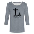 thumbnail image 4 of HOMBOM Cute Tops For Women Gray 3/4 Sleeve Shirts Easter Cross Print Crew Neck Easter Blouse Women L, 4 of 4