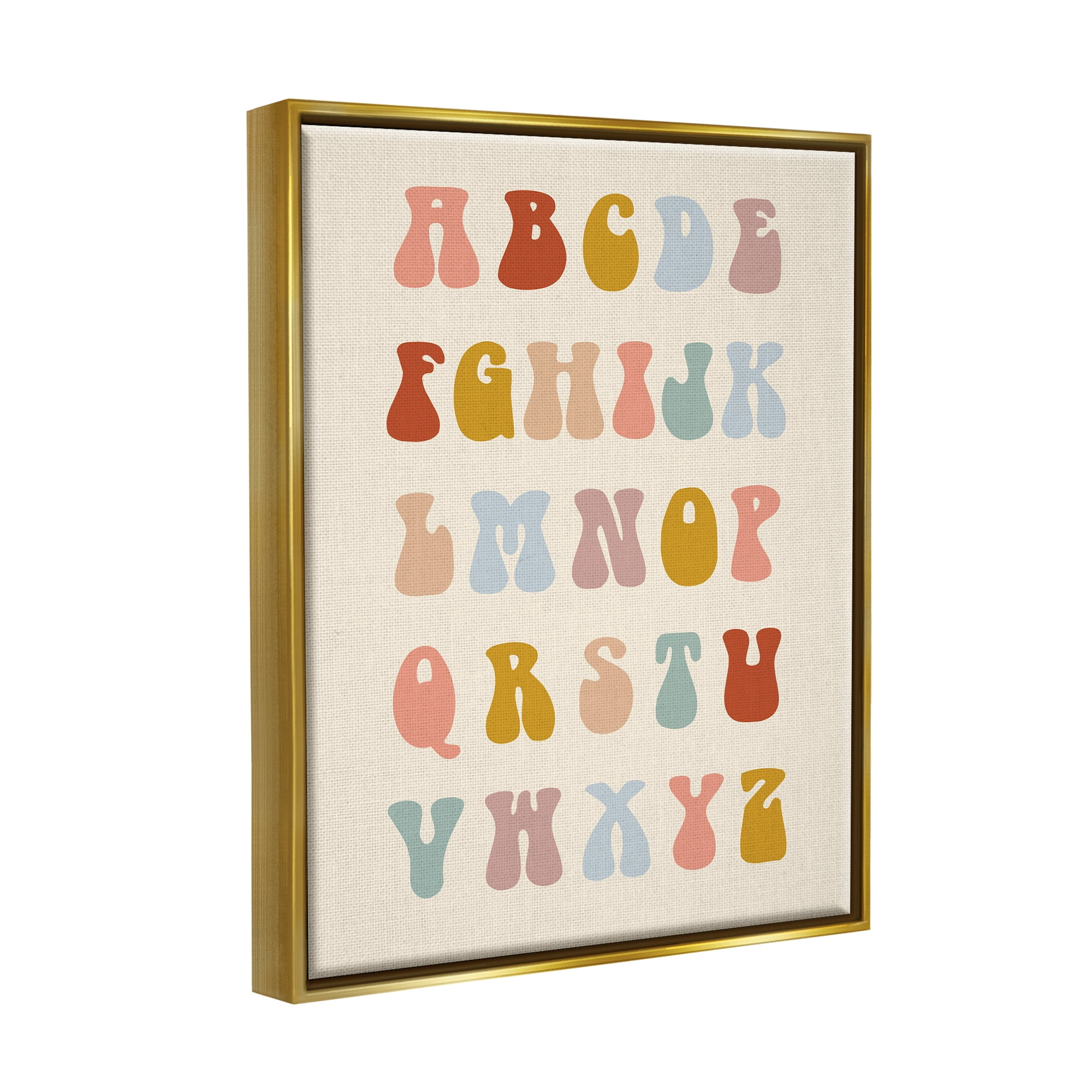 Stupell Industries Vintage Alphabet Letters Typography Painting Gold Floater Framed Canvas Art Print Wall Art, 25 x 31