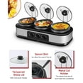 thumbnail image 3 of Superjoe 4.5QT Electric Slow Cooker 3 in 1, 3-Pots Stainless Steel Buffet Server Food Slow Cooker With Adjustable Temp Removable Lid Rests Triple Pot, Black, 3 of 14