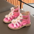 thumbnail image 5 of BUWTTER Kids Sandals Girls Kids Summer Flowers High Top Roman Zipper Little Child Big Kids Open Toe Hollow Out Breathable Pink Sandals Size 7-8 Y, 5 of 5