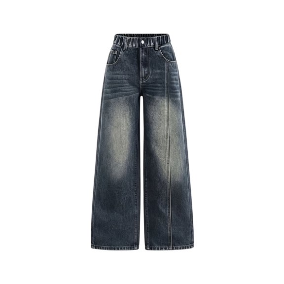 Glisme Little Girls Denim Pants Wide Leg Jeans With Pockets Autumn Casual Girls Baggy Trousers