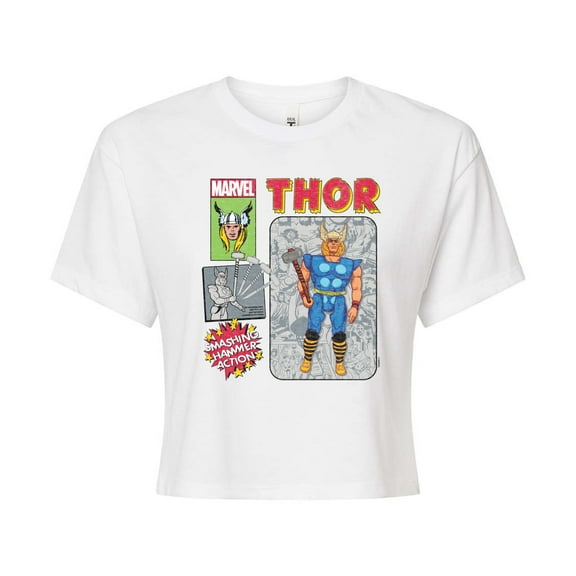 Marvel Thor - Action Figure - Juniors Cropped Graphic T-Shirt