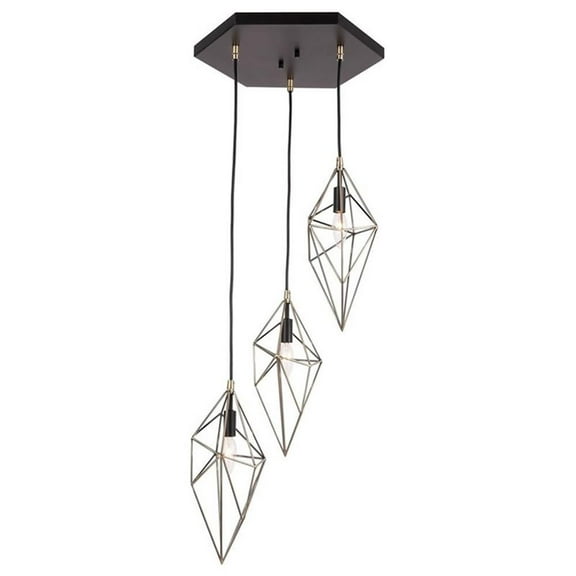 Woodbridge Lighting Lanning 3-Light Metal Cluster Pendant in Antique Brass/Black