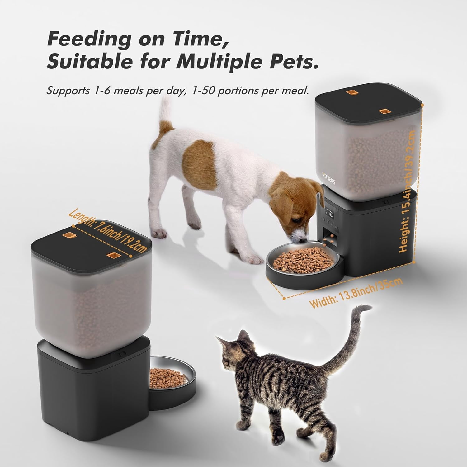 Automatic Cat Dog Feeder 8L Large Capacity with LCD Screen, Timed Dispenser for Dry Food, Stainless Steel Bowl, Voice Recording, Dual Power Supply