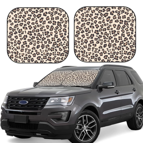 Multi-Size 2pce Car Front Glass Visor Collapsible Sunscreen No Odor Comfortable For Most Cars Suv Trucks Leopard_1