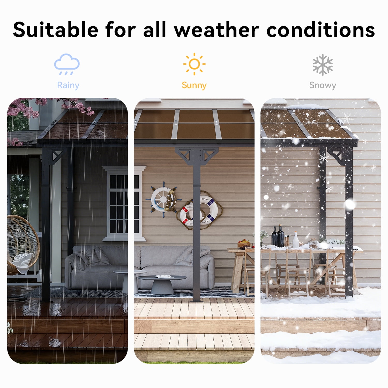 BREEZESTIVAL 14x10 Hard Top Gazebo Pergola- Wall Mounted Lean-to Aluminum Alloy Awning with Canopy Roof, All-Weather Outdoor Cover for Patio, Backyard, Deck