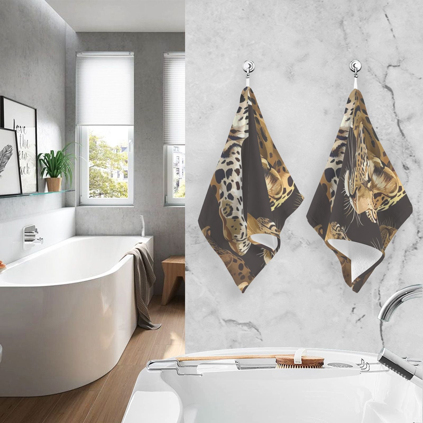 Leopards Hand Towels Cotton Bath Towels Large Face Towels Absorbent for Bathroom 2 Packs