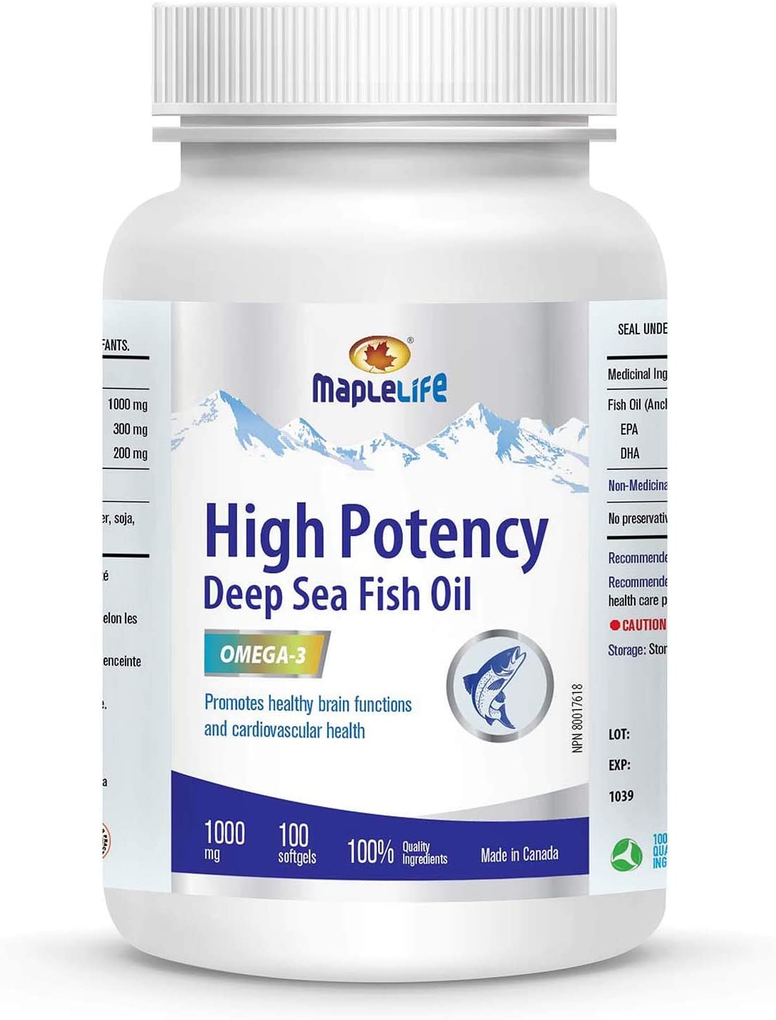 MapleLife High Potency Deep Sea Fish Oil Extra Strength Omega 3 1000mg  Softgel (EPA 300mg, DHA 200mg) - 100 softgels | Walmart Canada