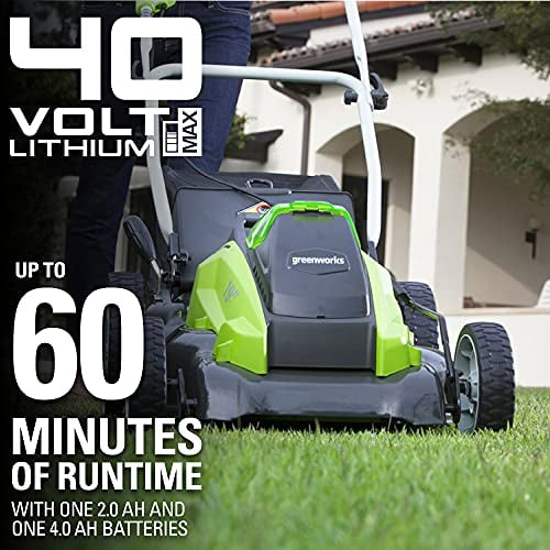 Greenworks 40V 19-Inch Cordless (3-In-1) Push Lawn Mower, 4.0Ah + 2.0Ah  Battery and Charger Included 25223 