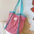 thumbnail image 4 of Sac à Bandoulière en Toile pour Femmes, Sac à Livres à Carreaux Rouges, Sacs de Courses Quotidiens, Sacs à Livres pour Étudiants, Sacs à Main en Coton, Grand Sac Fourre-Tout pour Filles Rouge, 4 of 6