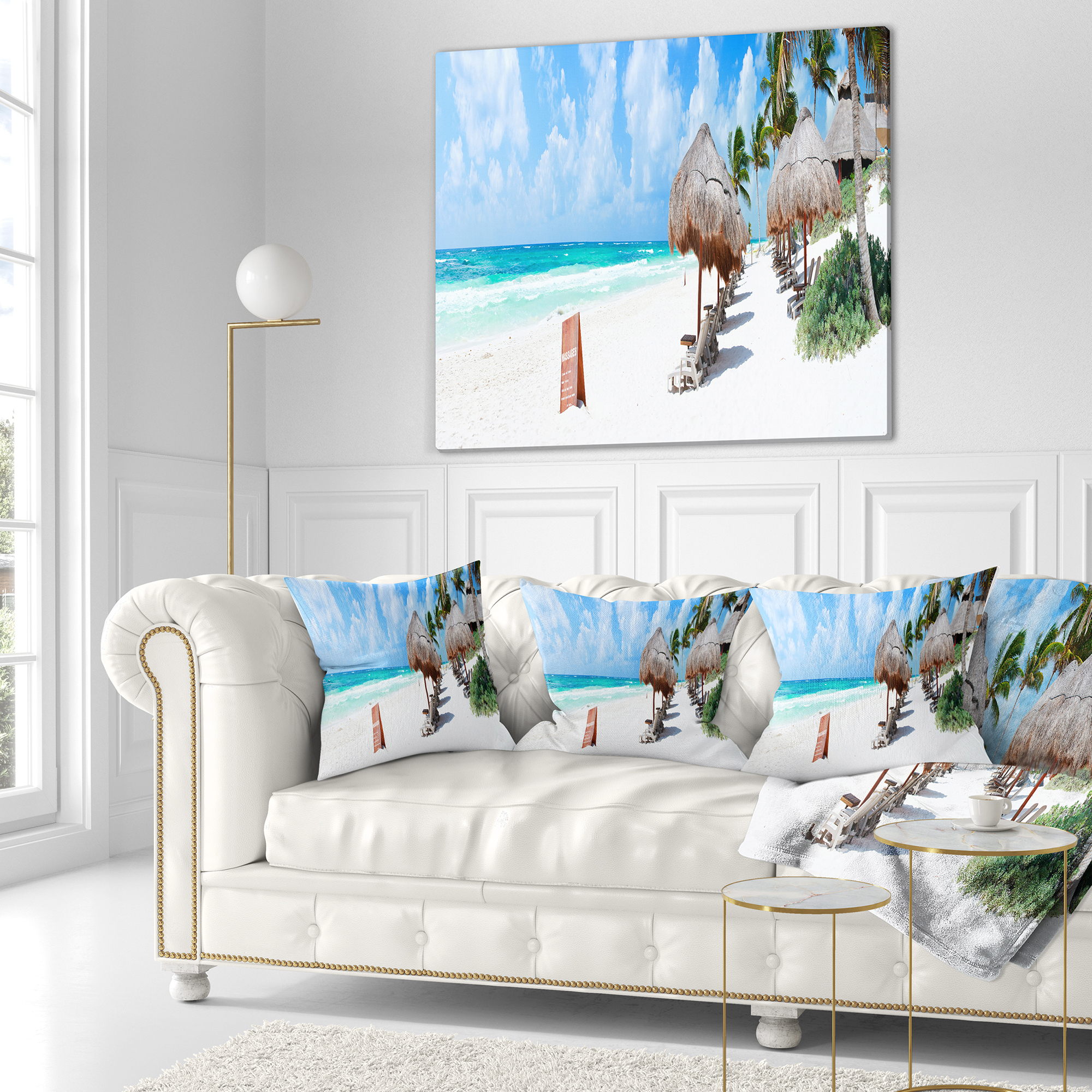 Designart Caribbean Coast in Tulum Mexico - Modern Seascape Throw Pillow - 18x18
