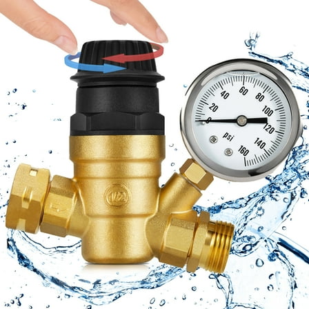 Kohree 3/4" RV Water Pressure Regulator,Brass Lead-free Adjustable Water Pressure Regulator W/ Pressure Gauge Water Filter Net for RV Camper Travel Trailer