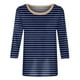 thumbnail image 4 of Camisetas de Manga Corta para las Mujeres a Rayas Impresas de Tres Cuartos de Manga, Cuello Redondo Casual Top, 4 of 5