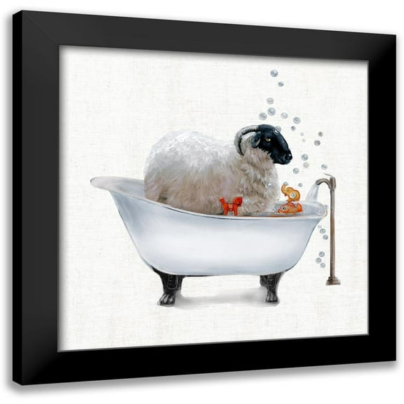 Brooks, Donna 12x12 Black Modern Framed Museum Art Print Titled - Farm Tub Sheep
