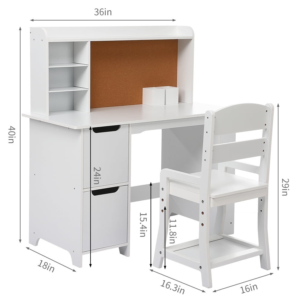 Zzistar Kids Study Desk with Chair and Hutch, Wood Study Table Learning Table Writing Table with Open Bookshelf, Bulletin Board & Cabinets