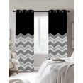 thumbnail image 3 of Black Grey Blackout Curtains, Light Blocking Print Window Curtains, Geometric Chevron Print Wavy Striped White Thermal Insulated Window Drapes for Living Room Kitchen Cafe 2 Panels, 104"W x 72"L, 3 of 9