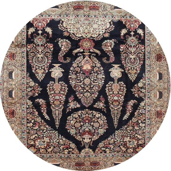 Ahgly Company Machine Washable Indoor Round Traditional Light French Beige Brown Area Rugs, 3' Round