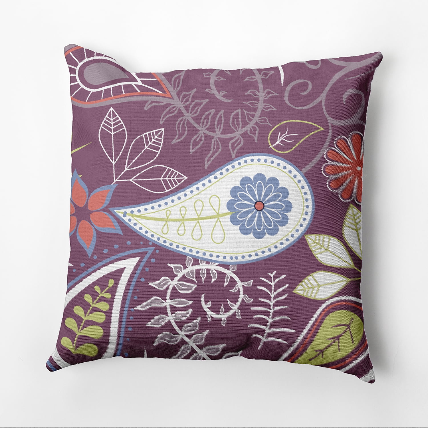 Simply Daisy 16" x 16" Paisley Floral Polyester Indoor/Outdoor Pillow, Purple (1 count)