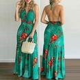 thumbnail image 4 of YODETEY Summer Dresses Women Tropical Print Halter Backless Maxi Dress Sleeveless Beach Dress, 4 of 7