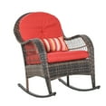 thumbnail image 1 of Outsunny Outdoor Rocking Chair with Seat and Back Cushion, Outdoor PE Rattan Garden Chair with Curved Armrests, for Porch, Backyard, Poolside, Red, 1 of 10