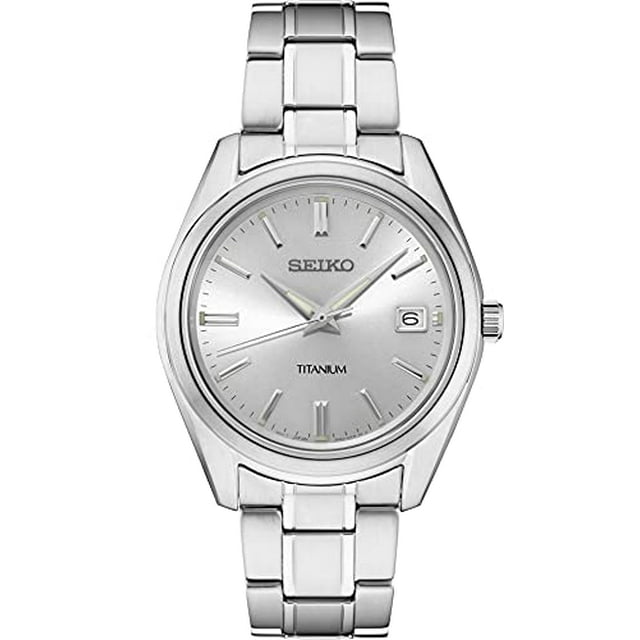 Seiko Men Stainless Steel Quartz Dress Watch with Titanium Strap, Silver, 20 Model SUR369