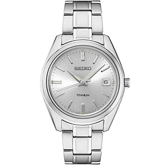 Seiko Men Stainless Steel Quartz Dress Watch with Titanium Strap, Silver, 20 Model SUR369