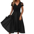 thumbnail image 1 of Gibobby Vestidos largos elegantes Vestido largo femenino de gasa con escote en V y encaje de empalme para mujer, vestidos de noche para dama de honor(Negro,XL), 1 of 3