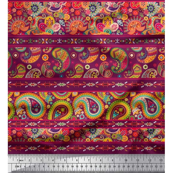 Soimoi Japan Crepe Satin Fabric Stripe,Floral & Paisley Printed Fabric 1 Yard 42 Inch Wide