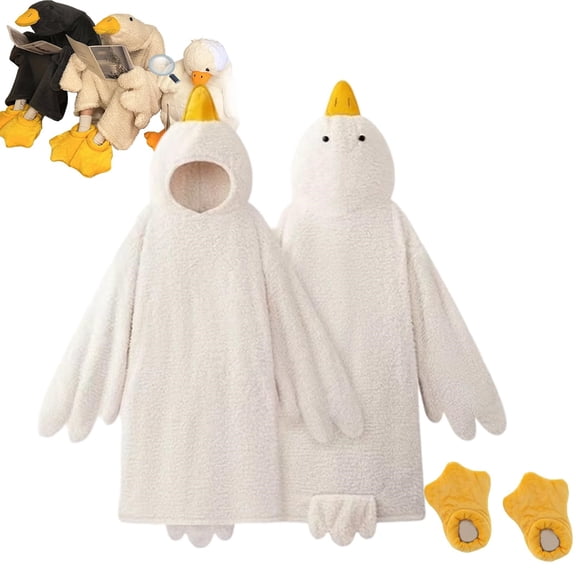 BWASD Women's Pajama Sets Oversized Soft Furry Goose Blanket Hoodie Cute Duck Onesie Pajamas with Plush Slippers Sleeping Robe Loungewear Home Wear (Dark Gray L)