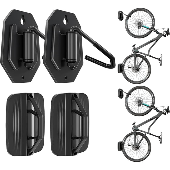 2 Pack Bike Wall Mount Hooks, Heavy Duty Swivel Bicycle Wall Hanger for Garage Storage, Holds up to 66 lbs